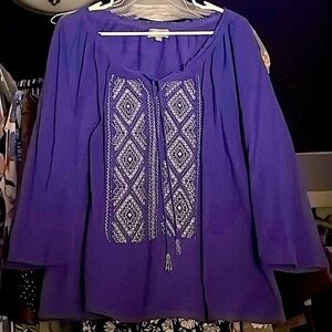 Boho Purple Blouse with Geometric Design